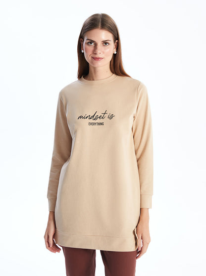 Crew Neck Printed Long Sleeve Women's Sweatshirt Tunic