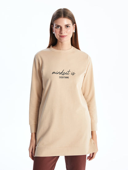 Crew Neck Printed Long Sleeve Women's Sweatshirt Tunic