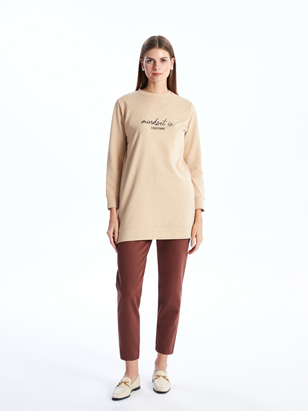 Crew Neck Printed Long Sleeve Women's Sweatshirt Tunic