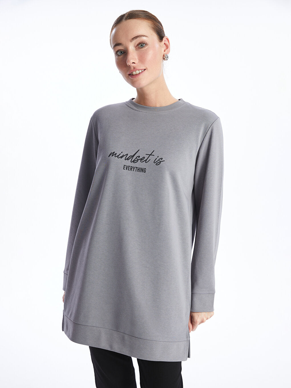 Crew Neck Printed Long Sleeve Women's Sweatshirt Tunic