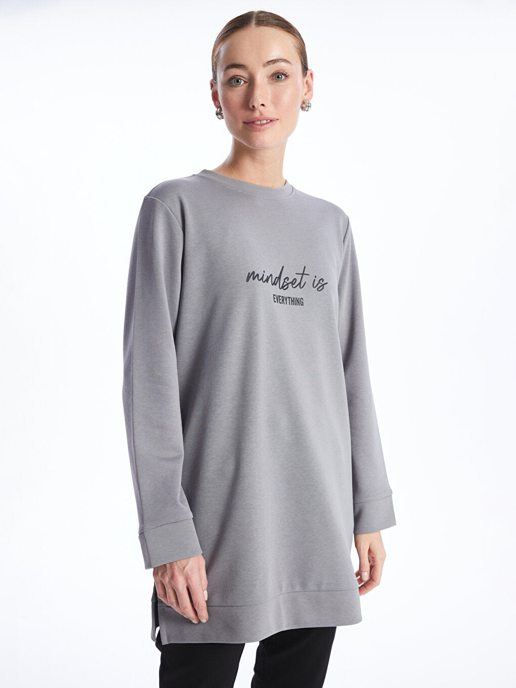 Crew Neck Printed Long Sleeve Women's Sweatshirt Tunic