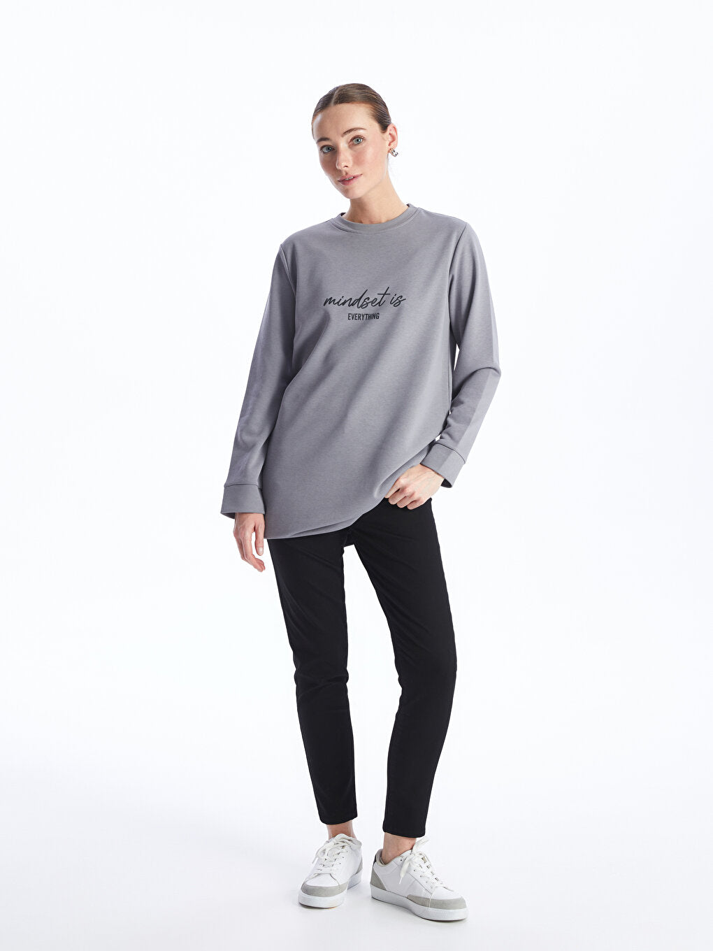 Crew Neck Printed Long Sleeve Women's Sweatshirt Tunic