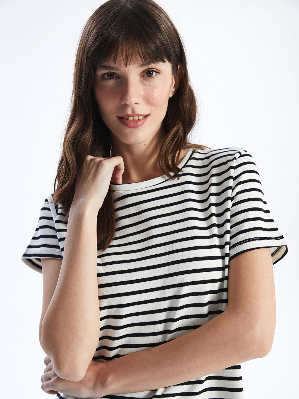 Crew Neck Striped Short Sleeve Women's Tunic