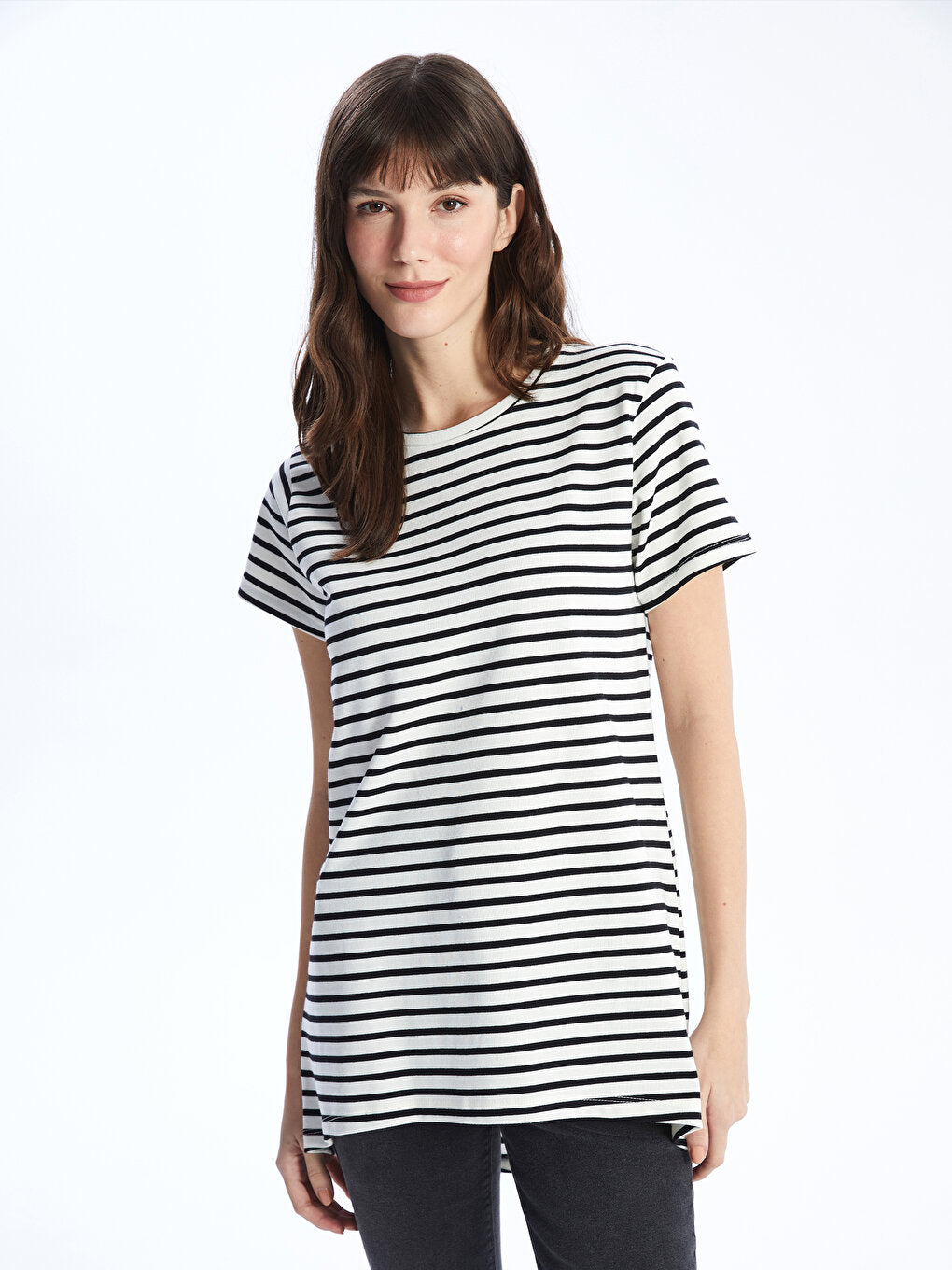 Crew Neck Striped Short Sleeve Women's Tunic