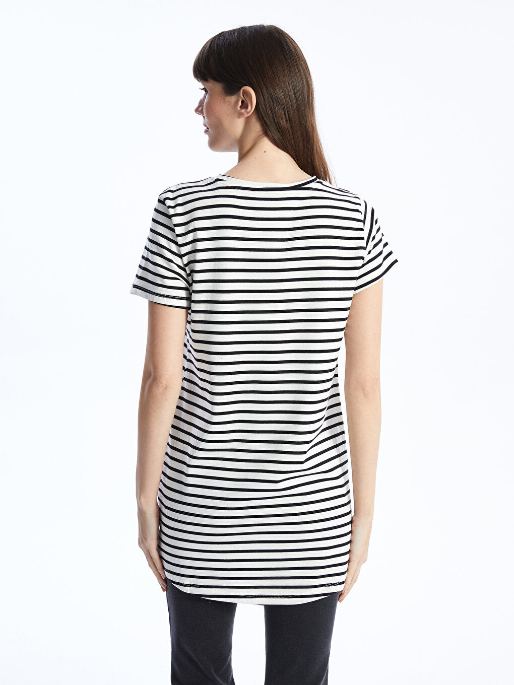 Crew Neck Striped Short Sleeve Women's Tunic