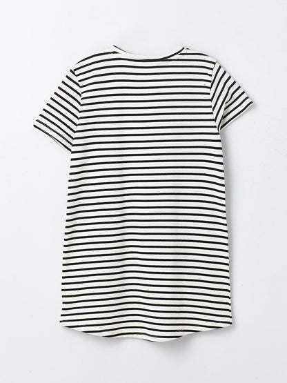 Crew Neck Striped Short Sleeve Women's Tunic