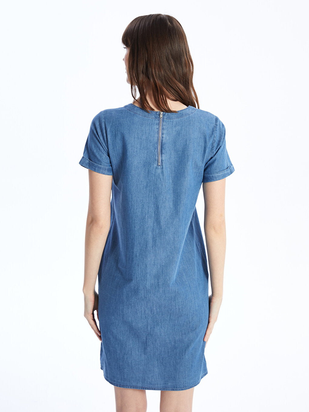 Crew Neck Straight Short Sleeve Women's Jean Dress