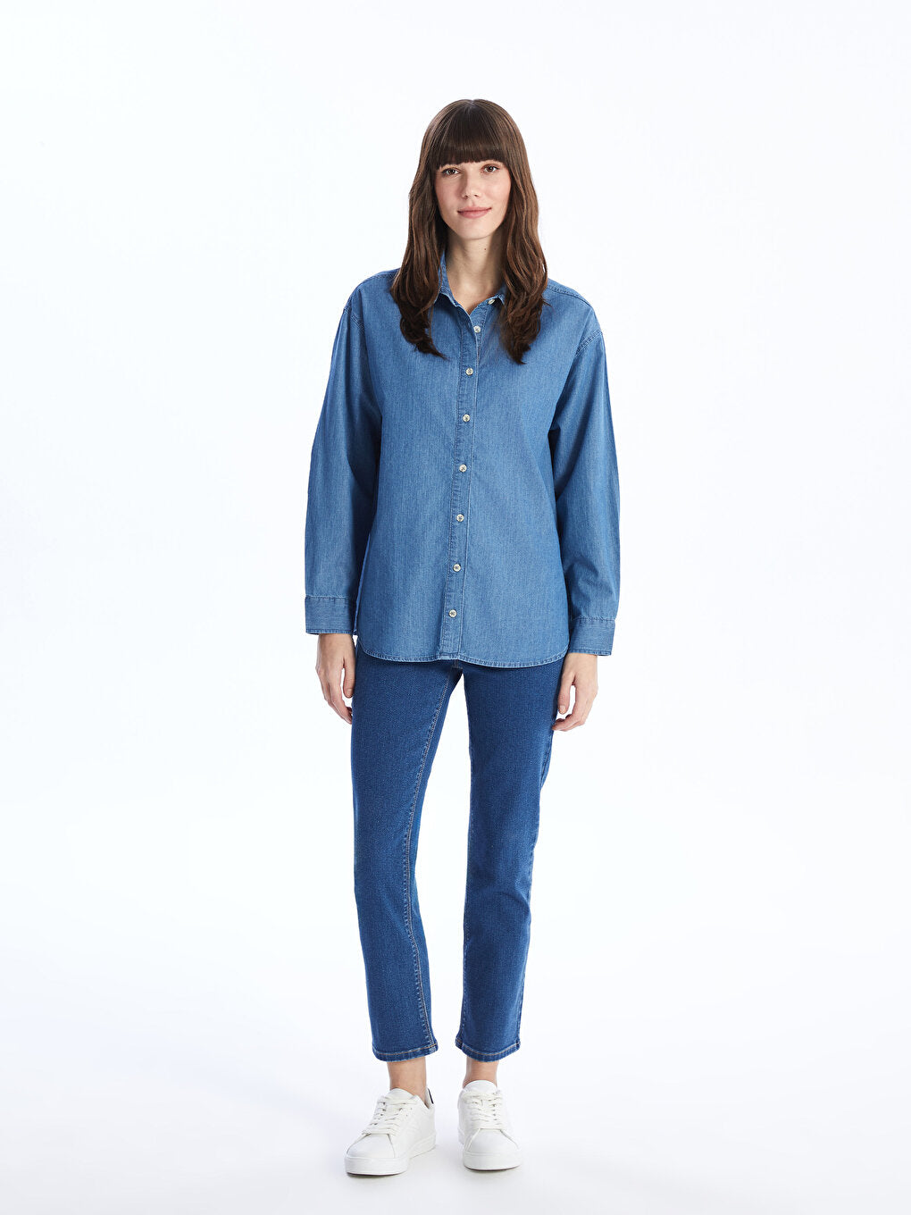 Plain Long Sleeve Oversize Women's Jean Shirt