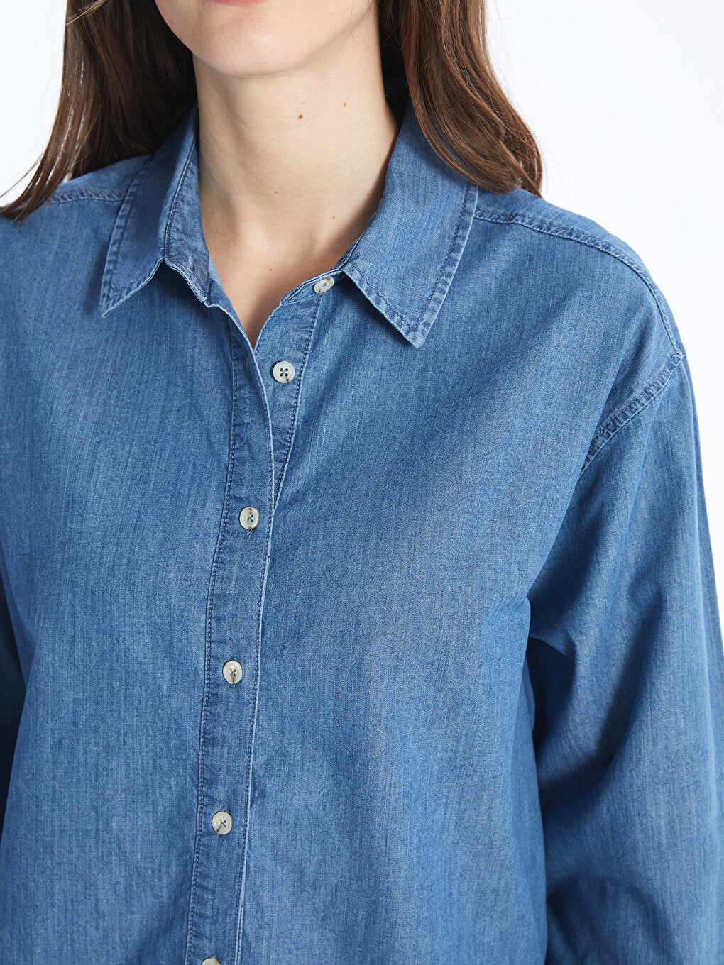 Plain Long Sleeve Oversize Women's Jean Shirt