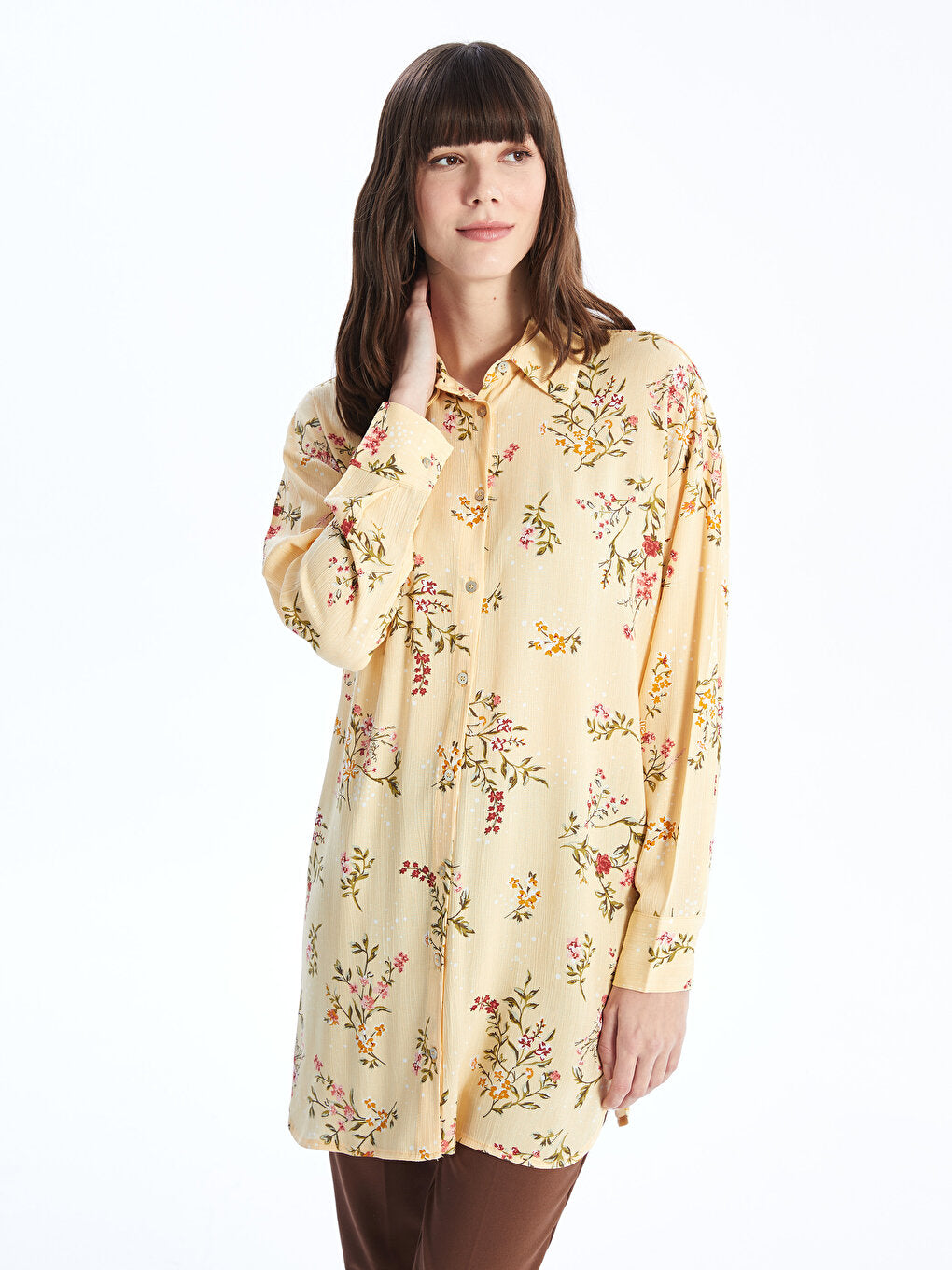 Floral Long Sleeve Oversize Women's Shirt Tunic