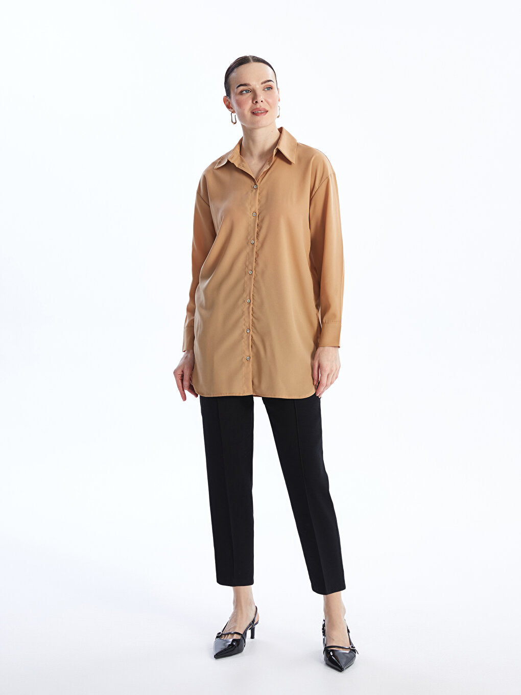 Plain Long Sleeve Oversize Women's Shirt Tunic