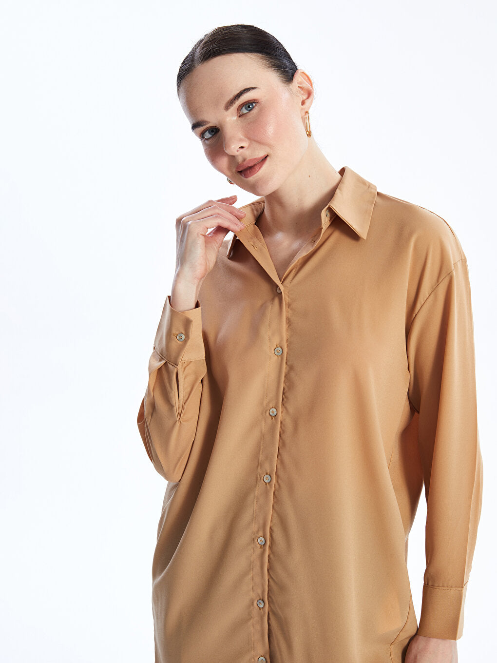 Plain Long Sleeve Oversize Women's Shirt Tunic