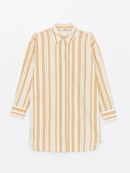 Striped Long Sleeve Oversize Poplin Women's Shirt Tunic