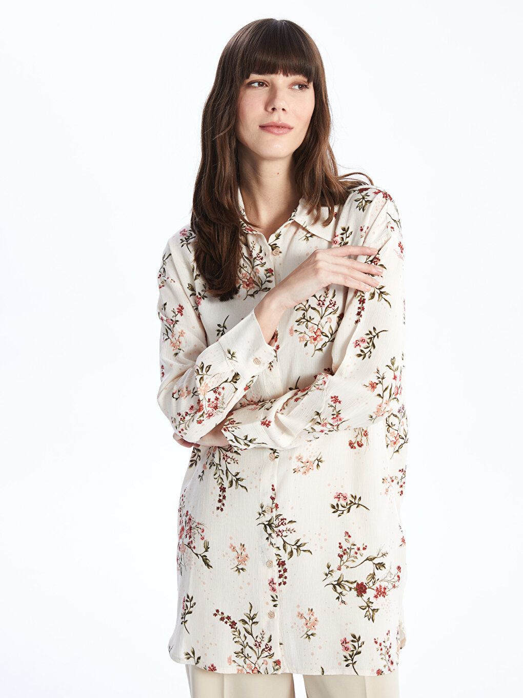 Floral Long Sleeve Oversize Women's Shirt Tunic