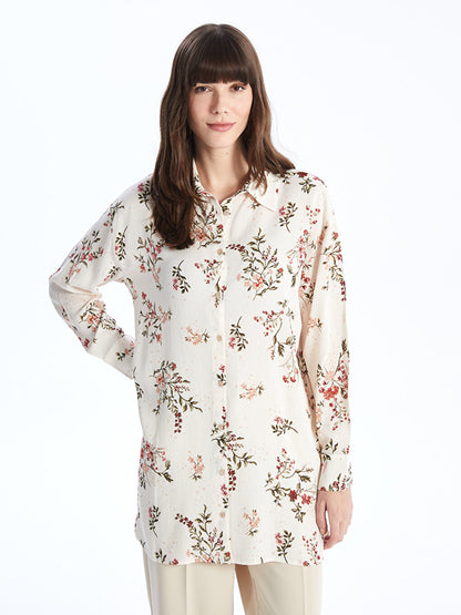 Floral Long Sleeve Oversize Women's Shirt Tunic