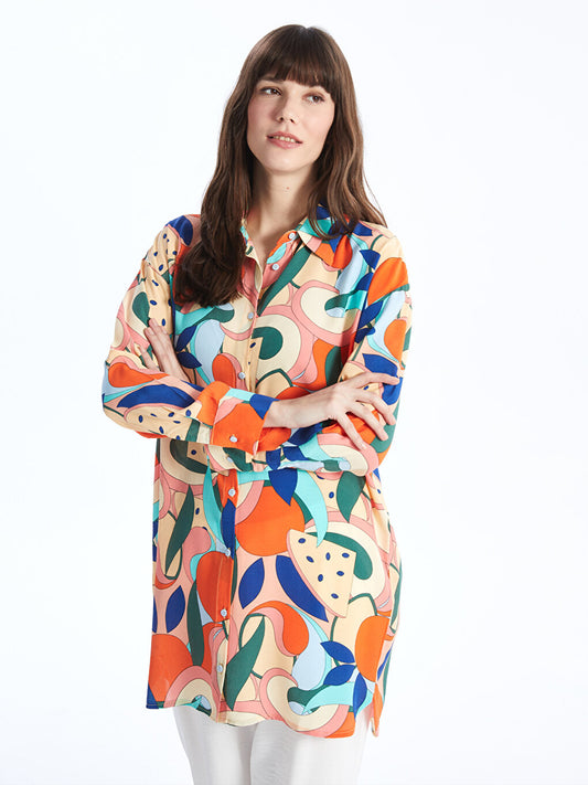 Patterned Long Sleeve Oversize Women's Shirt Tunic