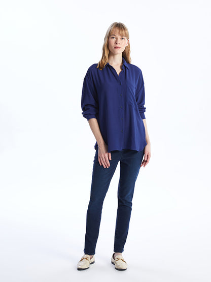 Plain Long Sleeve Oversize Poplin Women's Shirt