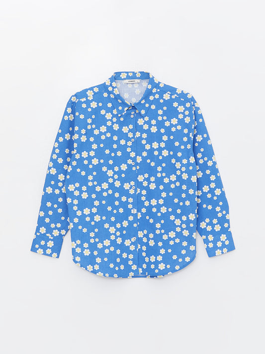 Floral Long Sleeve Oversize Poplin Women's Shirt