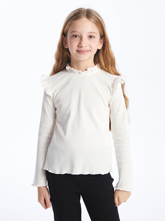 High Collar Basic Long Sleeve Girls' T-Shirt