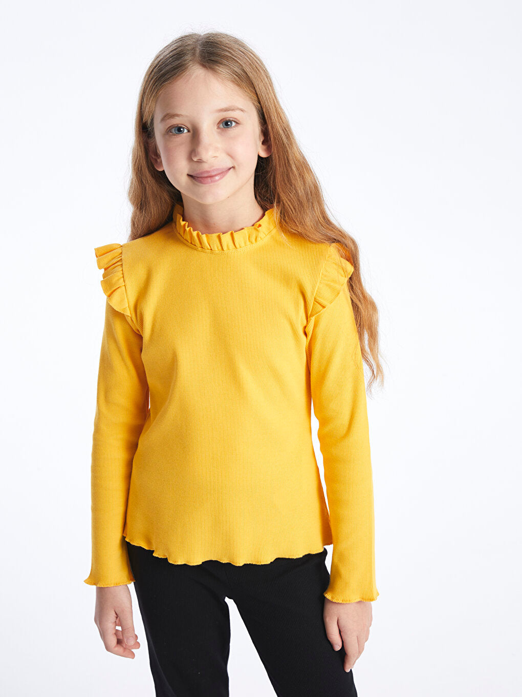 High Collar Basic Long Sleeve Girls' T-Shirt