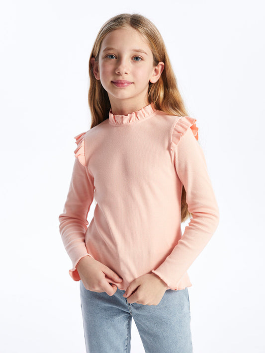 High Collar Basic Long Sleeve Girls' T-Shirt