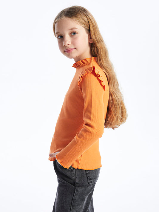 High Collar Basic Long Sleeve Girls' T-Shirt