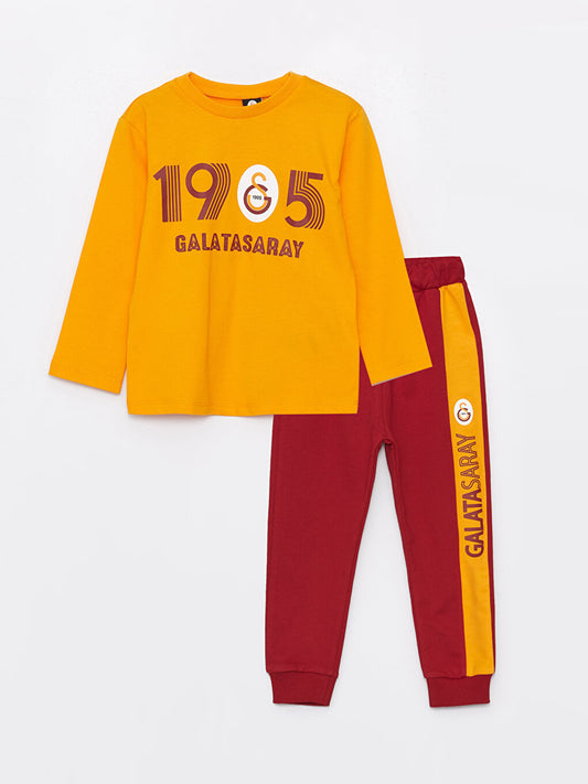 Crew Neck Galatasaray Printed Baby Boy Sweatshirt and Sweatpants Set