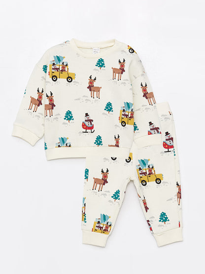 Crew Neck Long Sleeve Printed Baby Boy Sweatshirt and Sweatpants 2-Piece Set