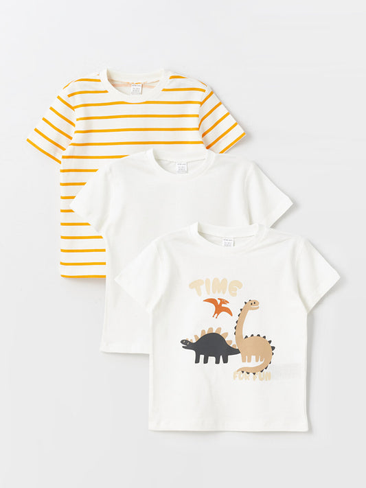 Crew Neck Short Sleeve Printed Baby Boy T-Shirt 3-pack