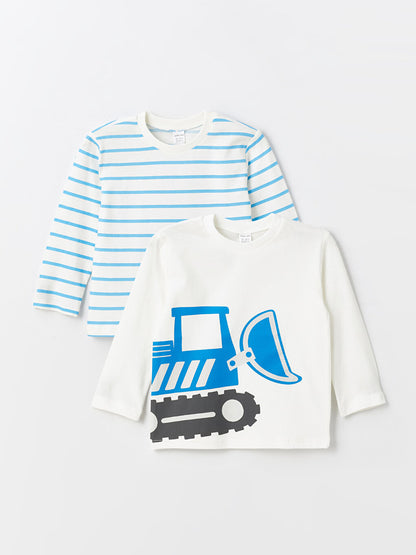 Crew Neck Long Sleeve Printed Baby Boy T-Shirt, Pack of 2