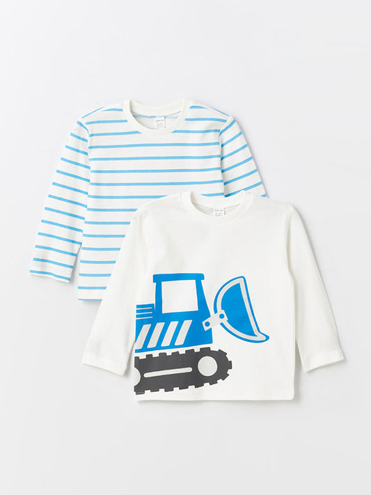 Crew Neck Long Sleeve Printed Baby Boy T-Shirt, Pack of 2