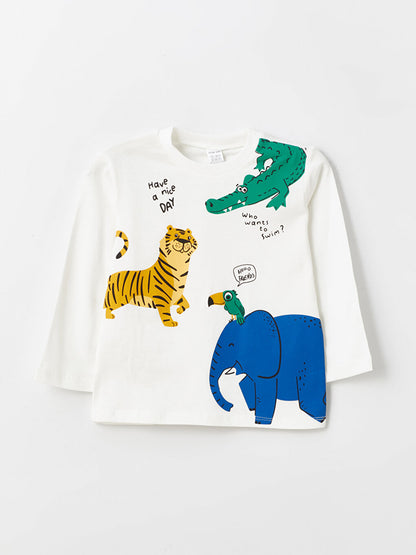 Crew Neck Long Sleeve Printed Baby Boy T-Shirt, Pack of 2