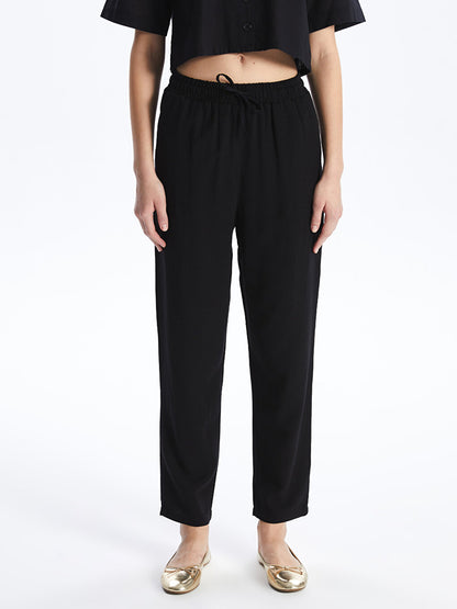 Carrot Cut Plain Linen Blend Women's Trousers