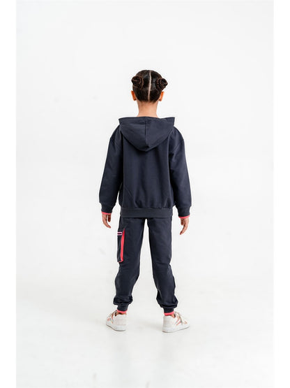 Hooded Printed Long Sleeve Girls' Zippered Sweatshirt and Sweatpants