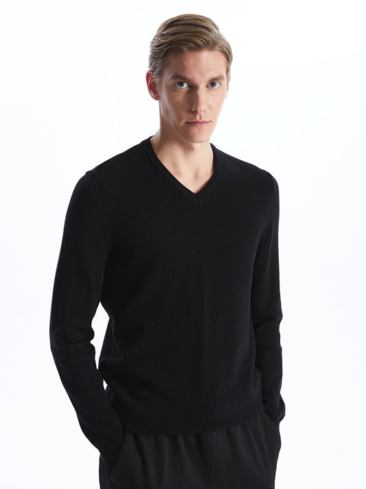 V-Neck Long Sleeve Men's Knitwear Sweater