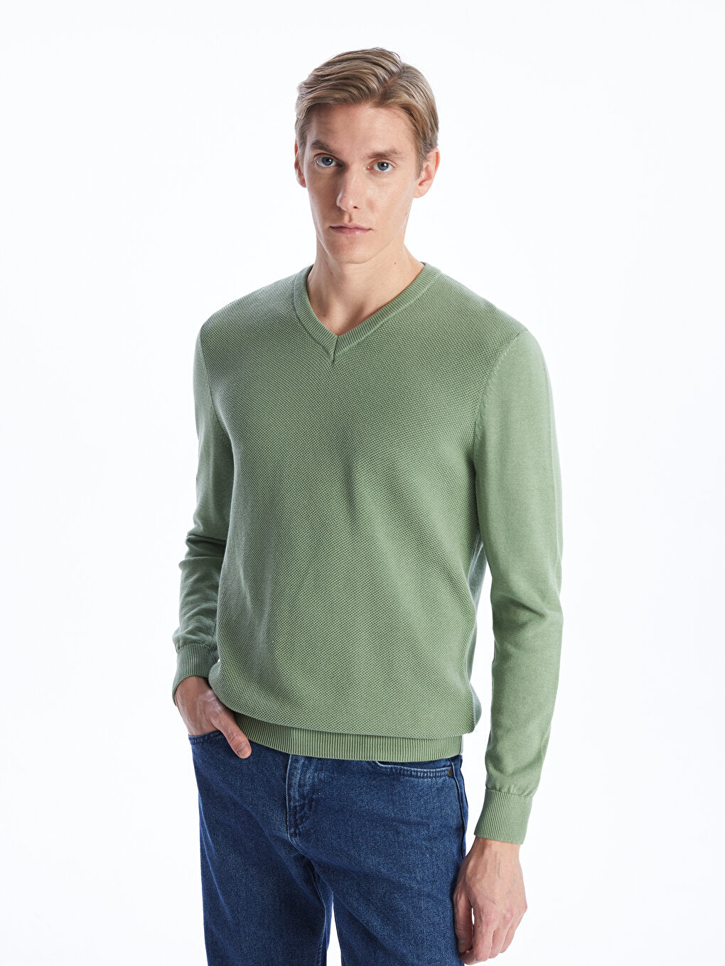 V-Neck Long Sleeve Men's Knitwear Sweater