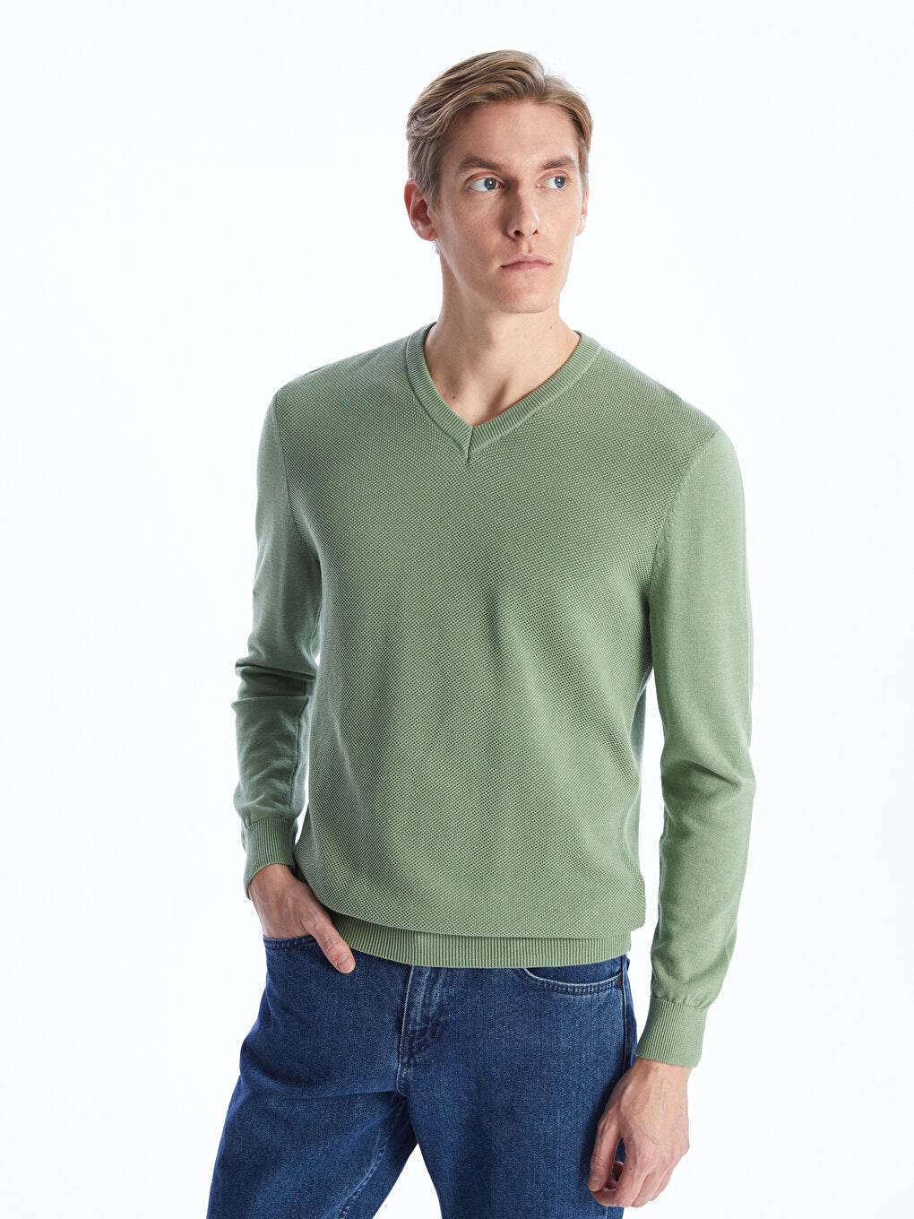 V-Neck Long Sleeve Men's Knitwear Sweater